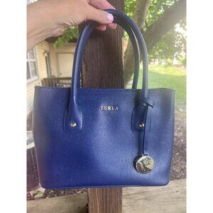 NWOT Furla Nuvola Mini Boston 2-way blue bag logo designer leather charm